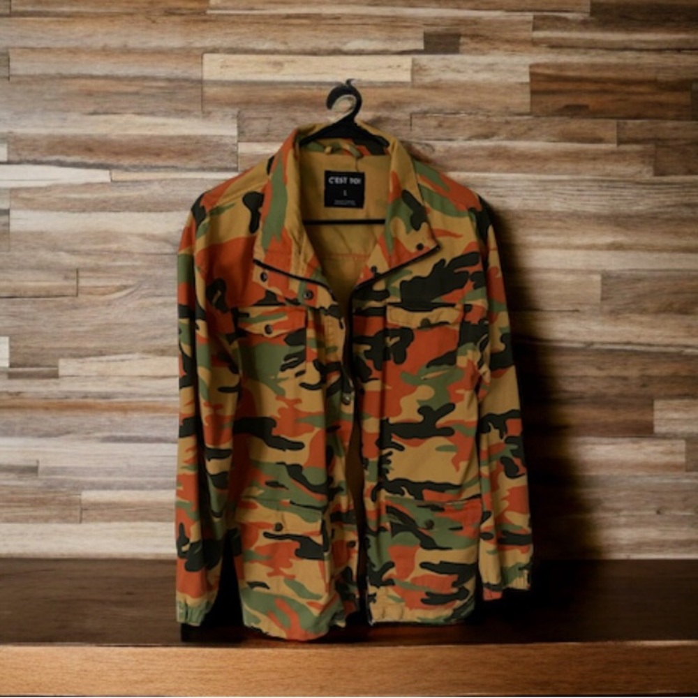 Orange Camouflage Turndown Outerwear Jacket